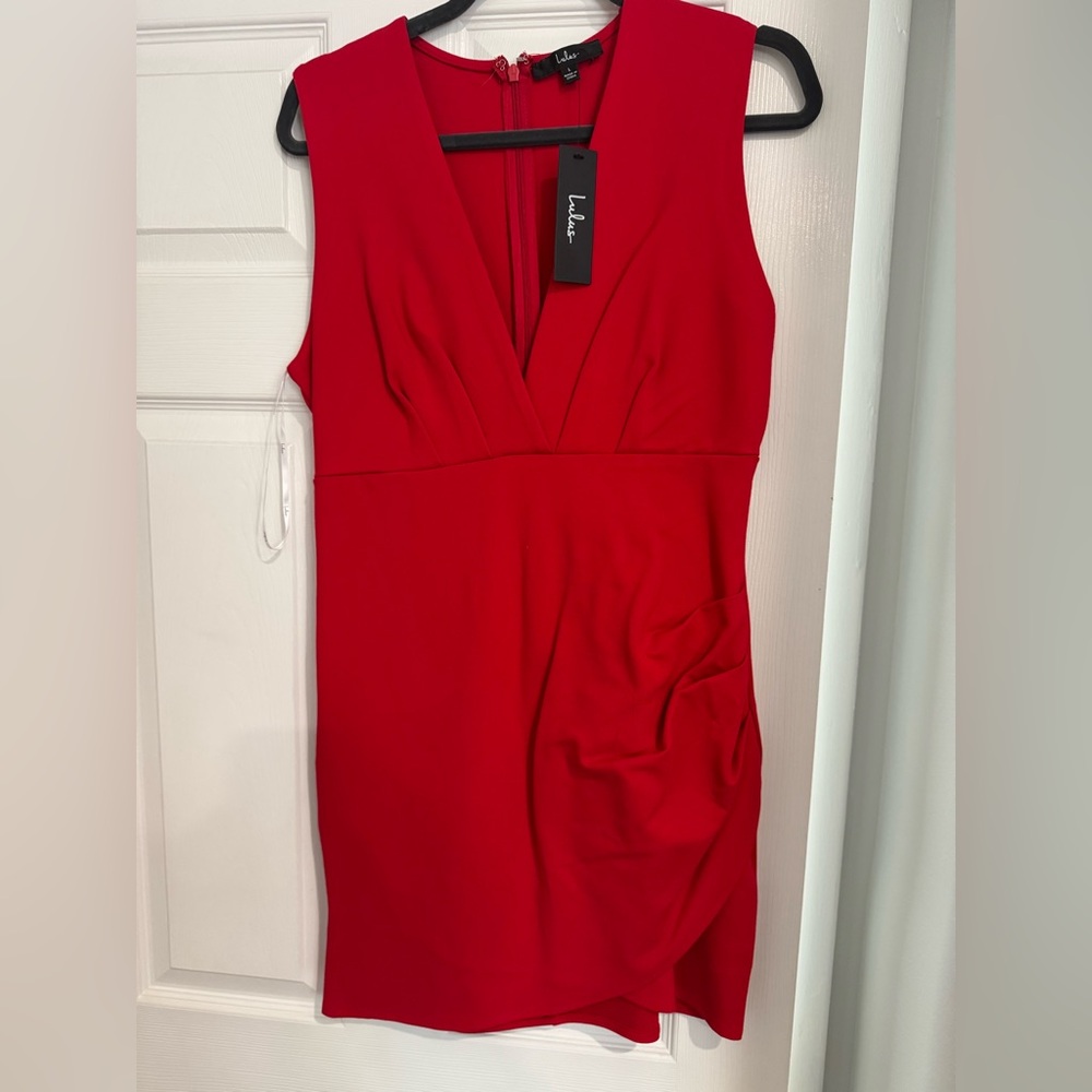 Lulu's Vibrant Red V-Neck Mini Dress